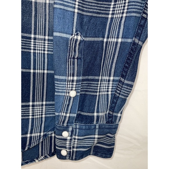 NWT Men's Joe's Jeans Long Sleeve Denim Pearl Snap Ombré Indigo Plaid Shirt - S - Picture 4 of 6